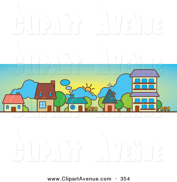Avenue Clipart Of A Trio Of Row Houses A Church And Apartment
