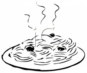 Clipart Image Of Black And White Plate Of Spaghetti