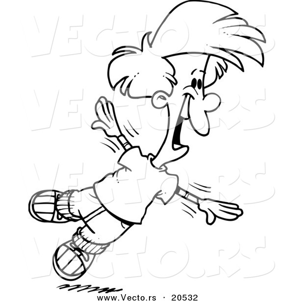 Of A Cartoon Boy Flapping His Arms And Flying   Coloring Page Outline