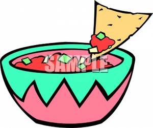 Dip Clipart A Bowl Salsa With A Tortilla Chip Scooping Some Out    