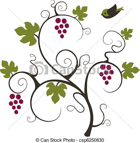 Vector Clipart Of Grape Vine And Bird Vector Illustration Csp6250830