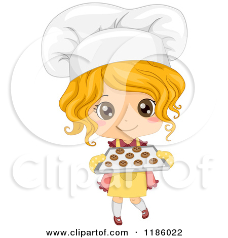Caucasian Baker Girl Holding Fresh Cookies Royalty Free Vector Clipart