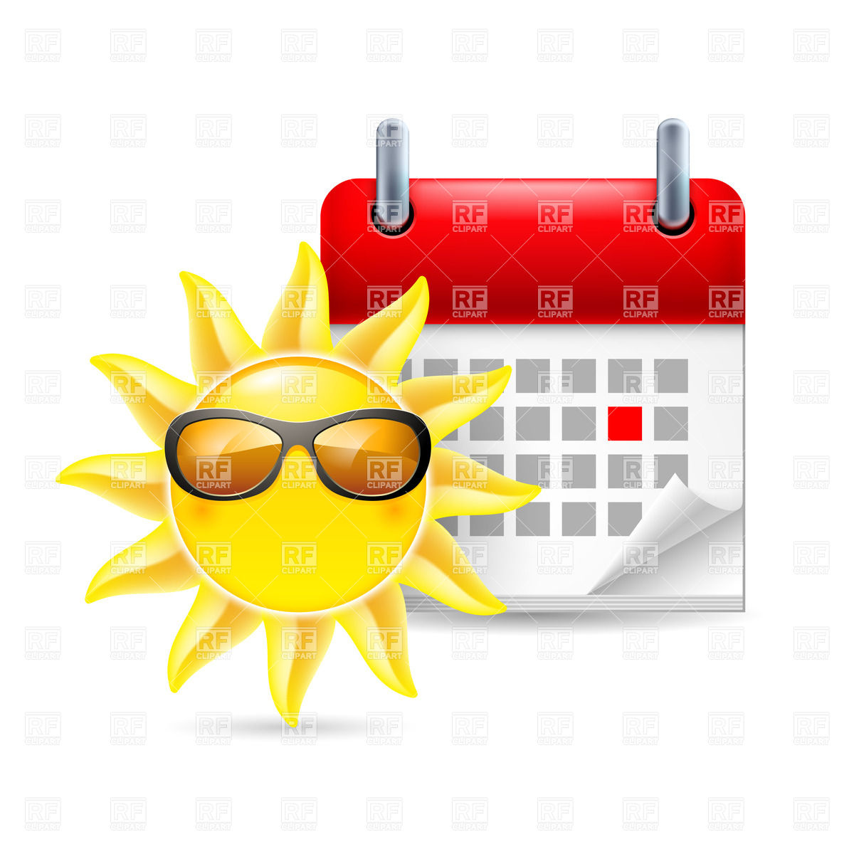 Summer Vacation   Icon With Sun In Sunglasses And Calendar With Marked