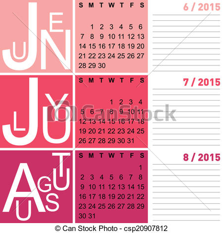 Vector Clip Art De Jazzy Estacional Calendario Verano 2015