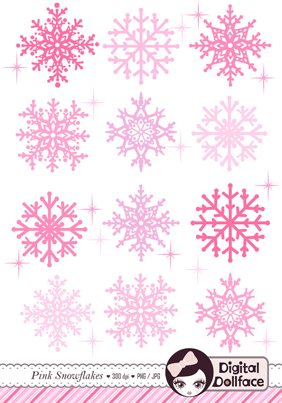 Pink Snowflake Clip Art Cute Christmas Clipart Holiday Digital Clip