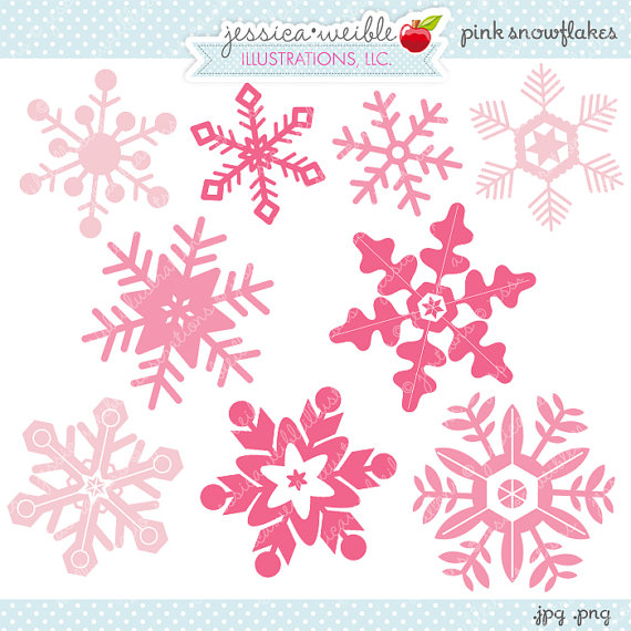 Pink Snowflakes Cute Digital Clipart   Commercial Use Ok   Christmas