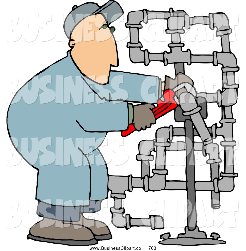 Clip Art Of A Man Working On Plumbing Pipes With A Wrench By Djart