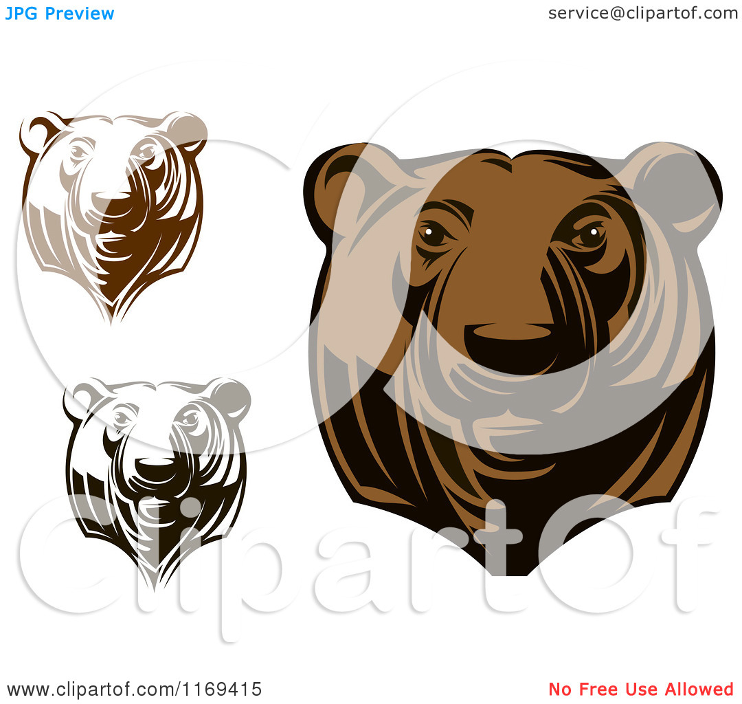 Clipart Of Black And White And Brown Grizzly Bear Heads   Royalty Free