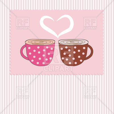 Polka Dot Cups Of Tea And Heart Download Royalty Free Vector Clipart