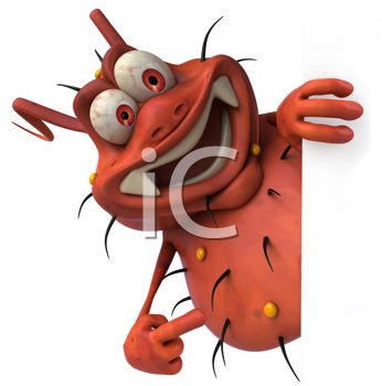 Cartoon Of A 3d Virus Bug Or Germ Smiling   Royalty Free Clipart Image