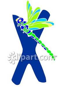 Blue Letter X With A Bug   Royalty Free Clipart Picture