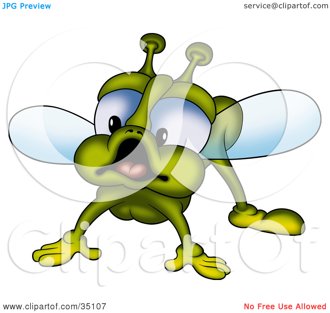 Clipart Illustration Of A Green Blue Eyed Bug Preparing To Fly Away