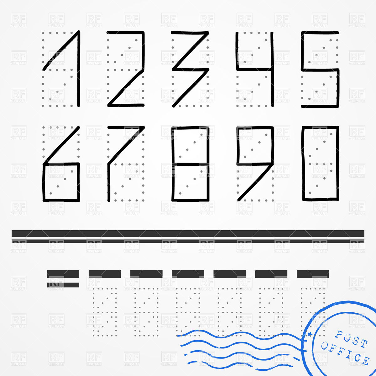 Hand Drawn Zip Code Numbers With Blue Postal Stamp Download Royalty