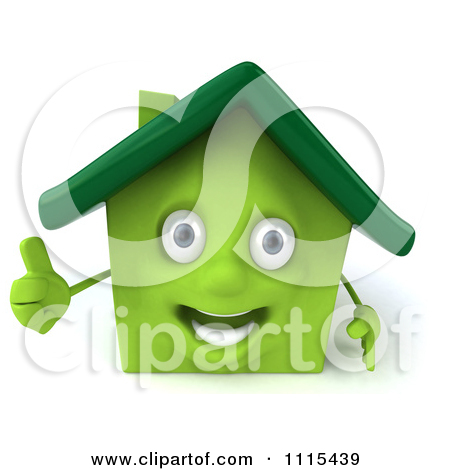Clipart 3d Happy Green House Holding A Thumb Up   Royalty Free Cgi