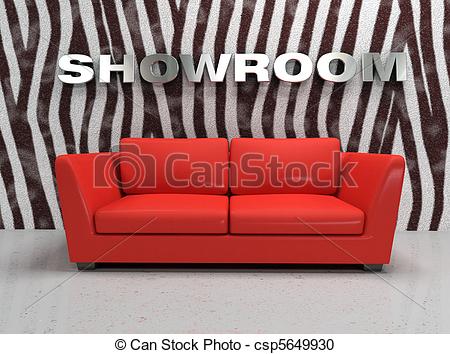 Stock Illustration Of Virtual Showroom With Red Sofa And Wall With