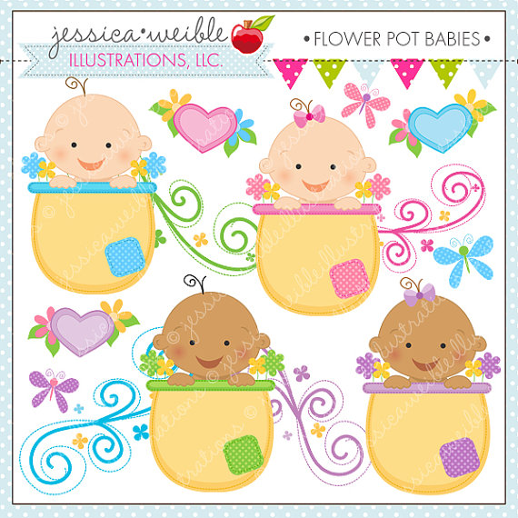 Flower Pot Babies Cute Digital Clipart Commercial Use Ok Baby Clipart