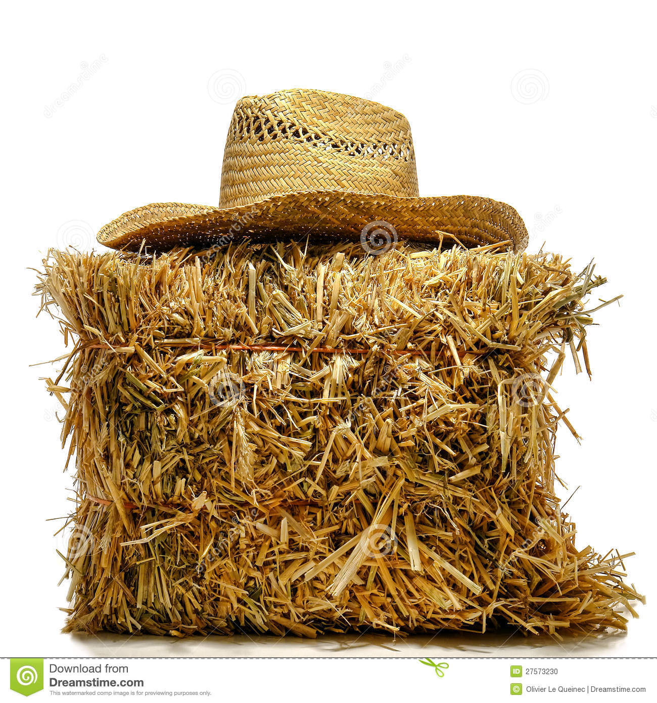 Cowboy Farmer Straw Hat On Hay Bale Over White Stock Photo   Image
