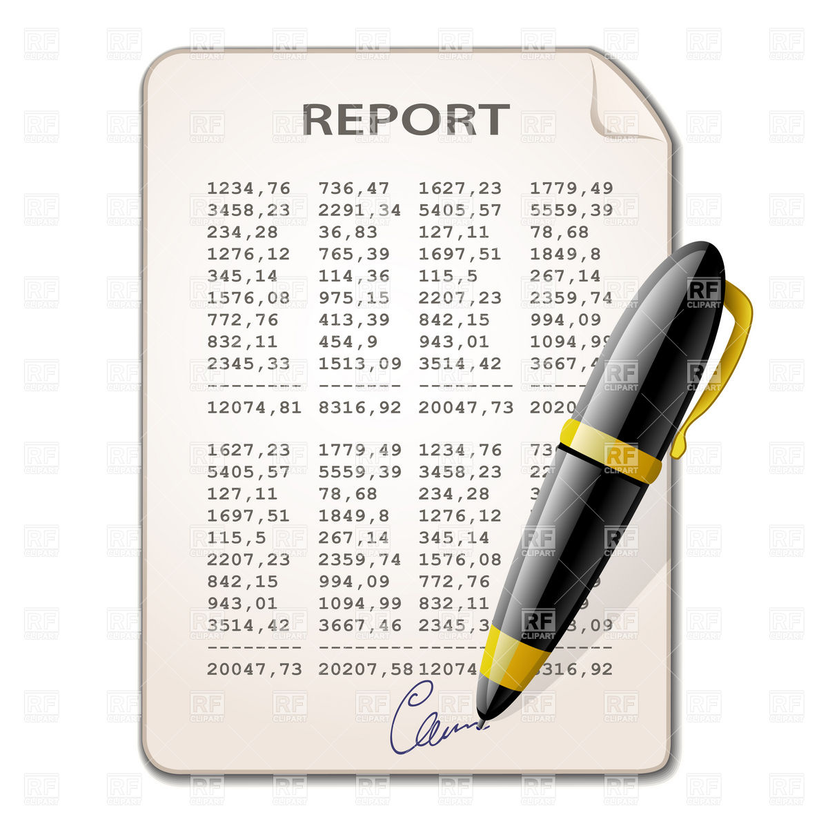 Financial Report Sheet With Signature And Pen 5679 Icons And Emblems