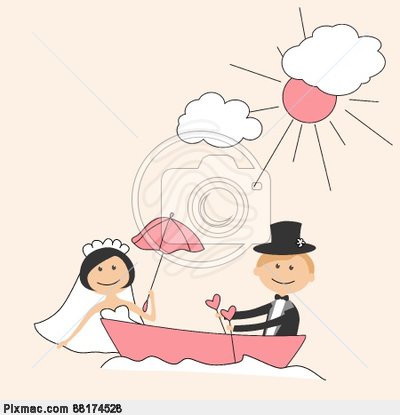 Wedding Invitation With Funny Bride And Groom On A Park Bench Hand