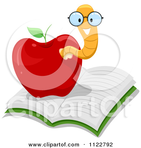 Of A Happy Nerdy Worm In An Apple   Royalty Free Vector Clipart