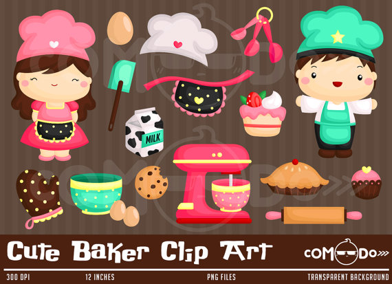 Baker Cute Clipart   Baking Cake Digital Clip Art For Commercial And
