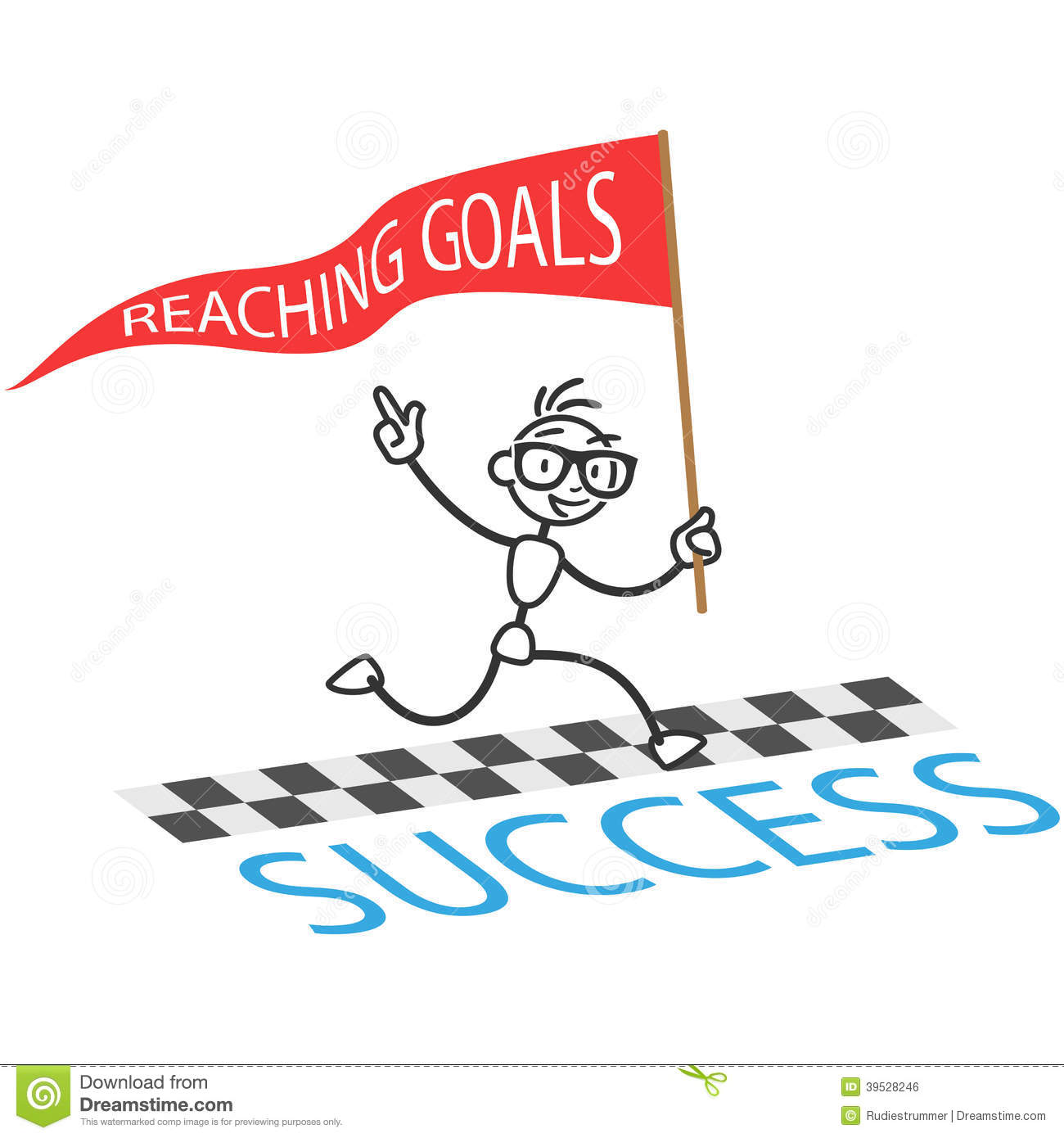 Stick Figure With Flag Labeled Reaching Goals Crossing Finishing Line