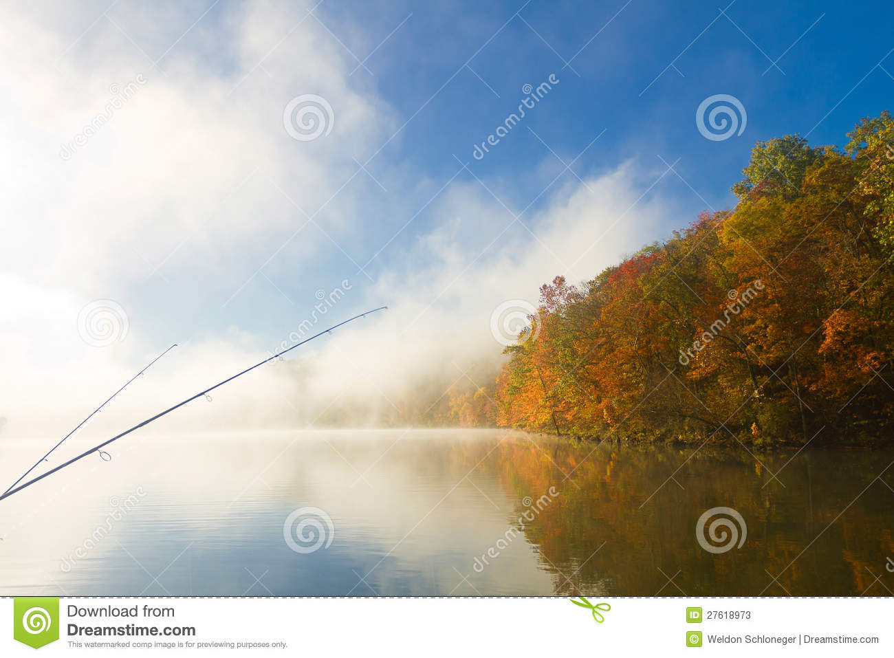 Fishing On A Foggy Fall Morning Stock Photos   Image  27618973