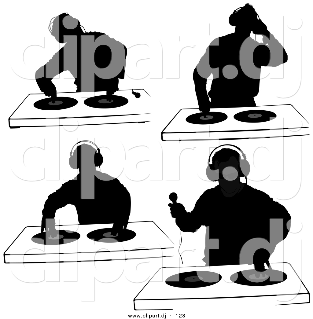 Dj Silhouettes With Dual Record Turntables Digital Collage 3 Unique Dj