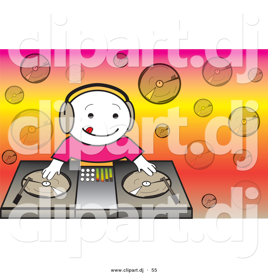 Happy Cartoon Dj Kid Mixing Dual Records On A Turntable Male Dj