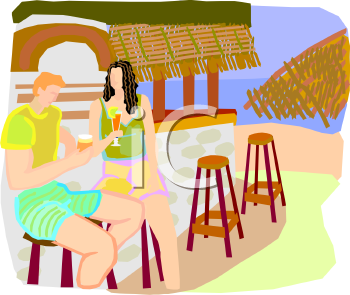 Couple Having Drinks At A Tiki Bar   Royalty Free Clipart Image