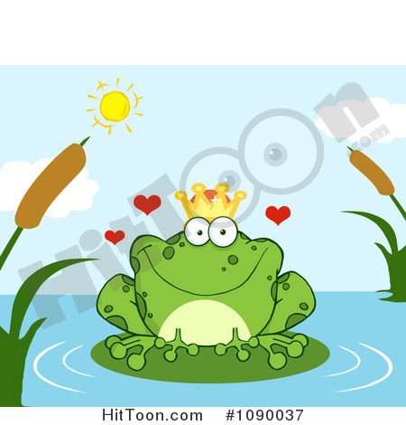 Clipart Loving Frog Prince Perched On A Pond Lily Pad   Royalty Free