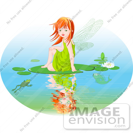 Of A Red Haired Fairy Girl Sitting On A Lily Pad On A Pond By Pushkin