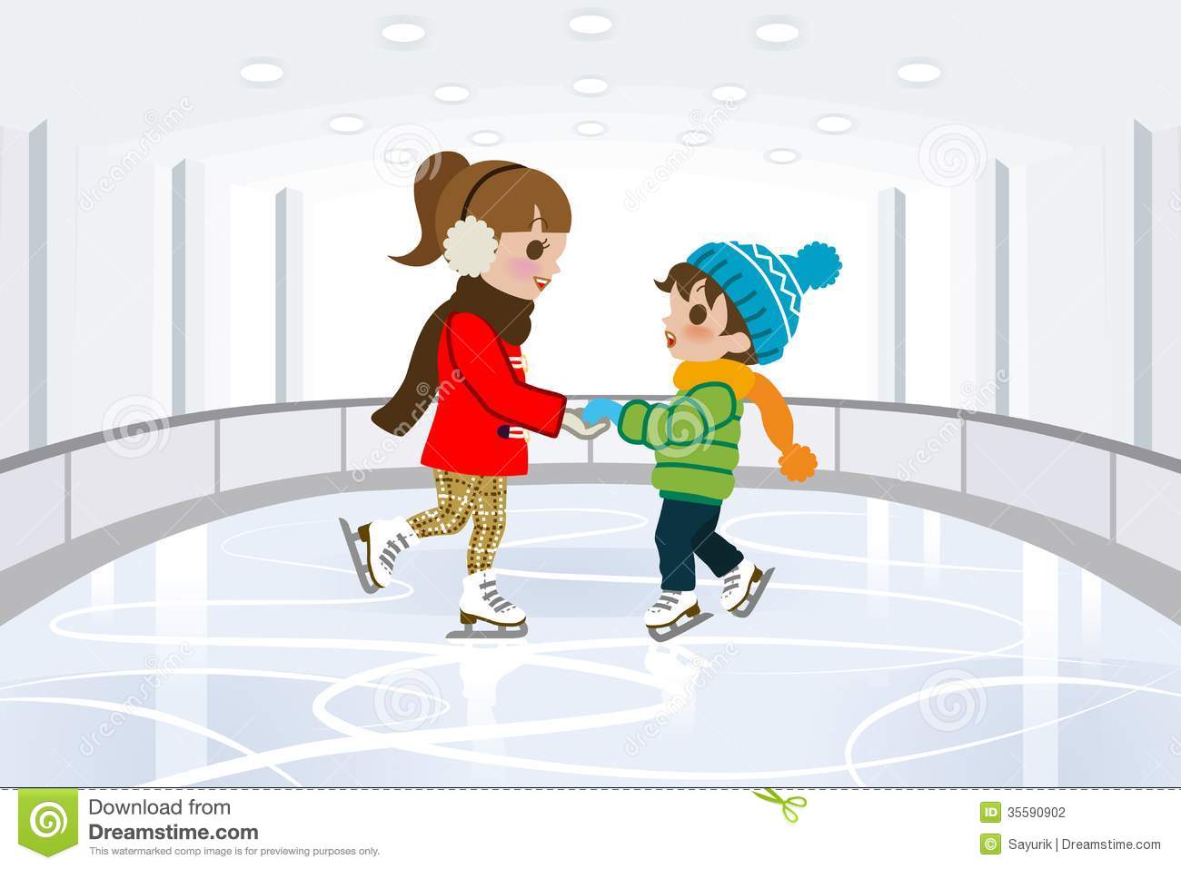 Two Kids In Indoor Skating Rink Stock Photography   Image  35590902