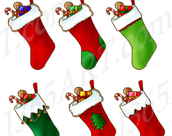 Christmas Stocking Clipart Seasonal Holiday Socks Gifts Candy Cane