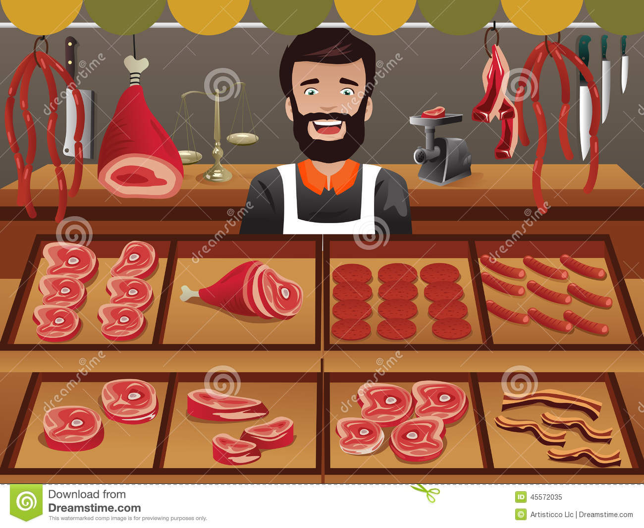 Meat Seller In A Farmer Market Stock Vector   Image  45572035
