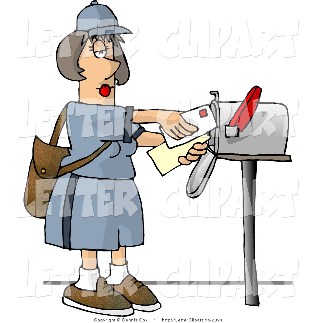 Clip Art Of A Female Mail Carrier Putting Mail Into A Mailbox By Djart
