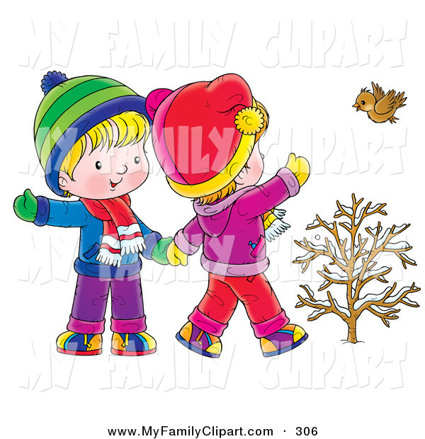 Clip Art Of A Happy Little Boy And Girl Walking Holding Hands And
