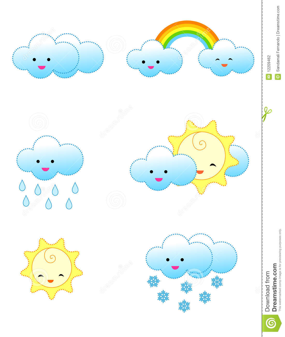 Collection Of Cute Colorful Weather Icons Including Cloudy Sunny Snowy