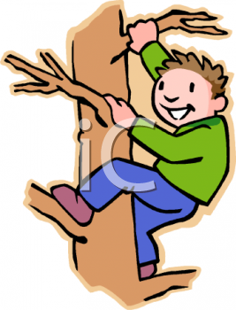 Active Boy Climbing A Tree   Royalty Free Clip Art Illustration