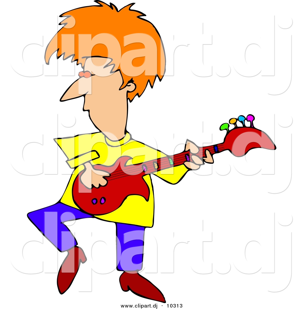Preview  Clipart Of A Cartoon Guitarist Wearing Bright Neon Clothes