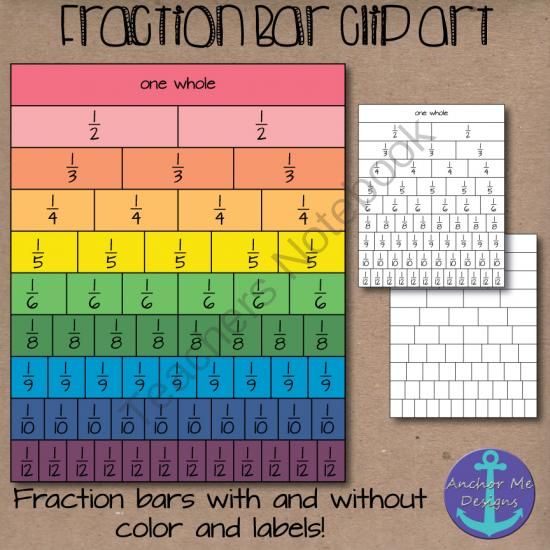 Fraction Bar Shaded Clip Art  Halfs To Fifths Sixths Eights Tenths