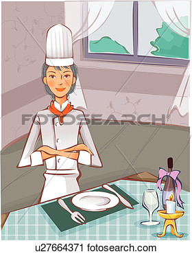 Clipart   Female Chef Setting Table  Fotosearch   Search Clip Art