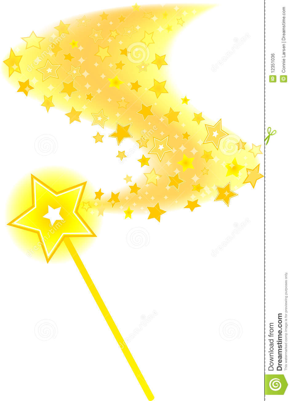 Illustration Of A Golden Magic Wand With A Sparkly Goldenl Star Trail