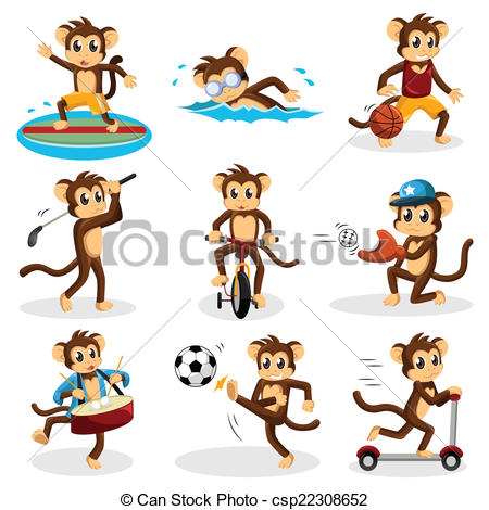 Vector   Monkey Doing Activity   Stock Illustration Royalty Free