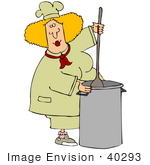 40293 Clip Art Graphic Of A Blond Caucasian Female Chef Stirring Stew