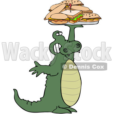 Free  Rf  Clipart Illustration Of An Alligator Holding Up A Lunch