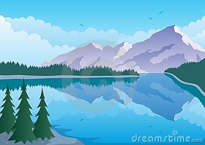 Illustrated Landscape Of   Mountain And Lake  No Transparency Used