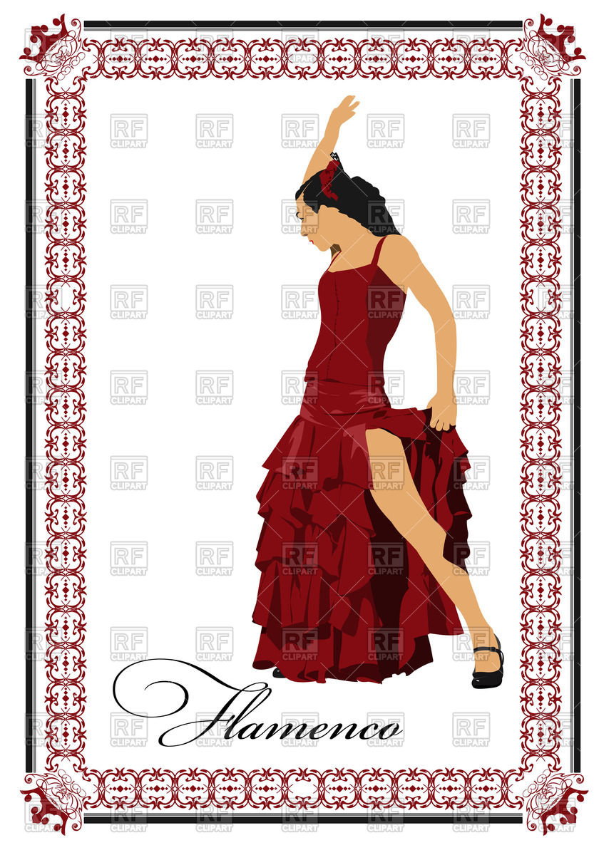 Beautiful Young Woman Dancing Flamenco   In Elegant Ornate Frame