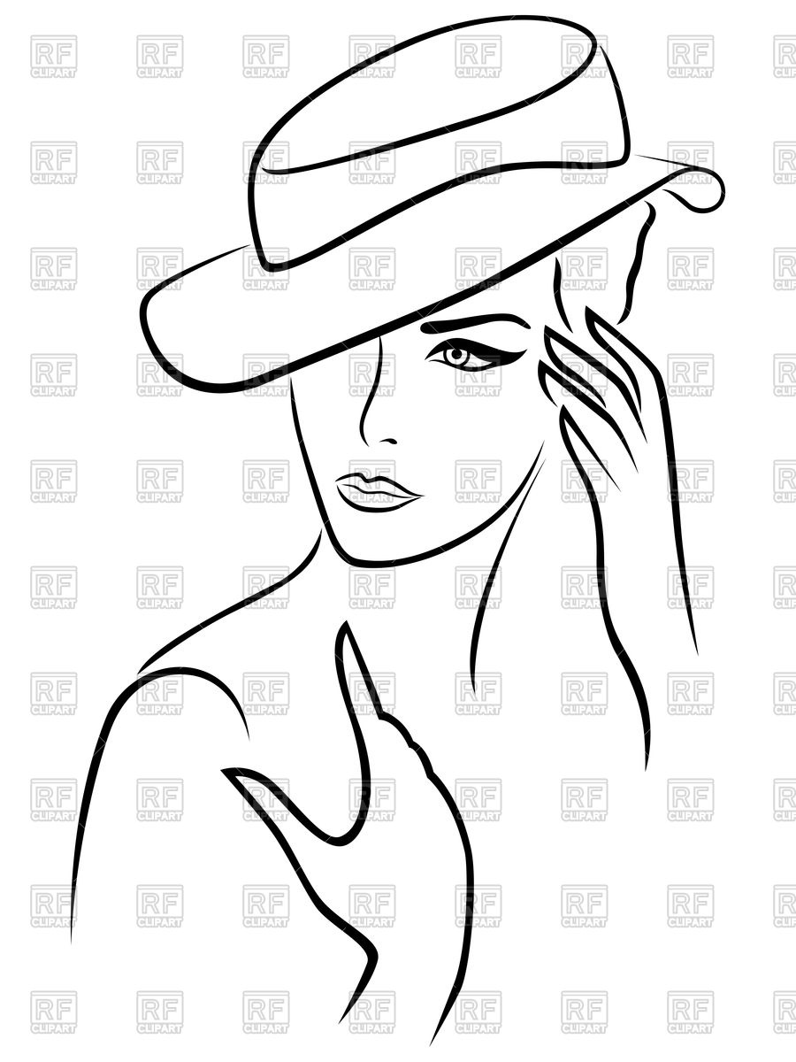 Elegant Young Woman In Hat Outline 85455 Download Royalty Free