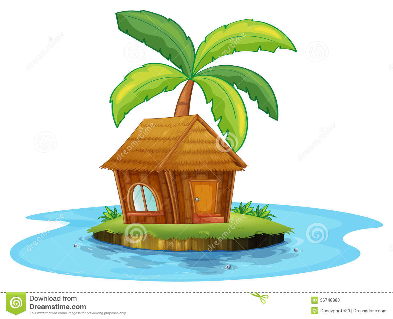 Illustration Of An Island With A Nipa Hut And A Palm Tree On A White